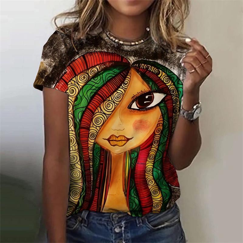 3D-печатная забавная абстрактная футболка для женщин с красочным рисунком лица, летние повседневные футболки с коротким рукавом и круглым вырезом, свободные футболки