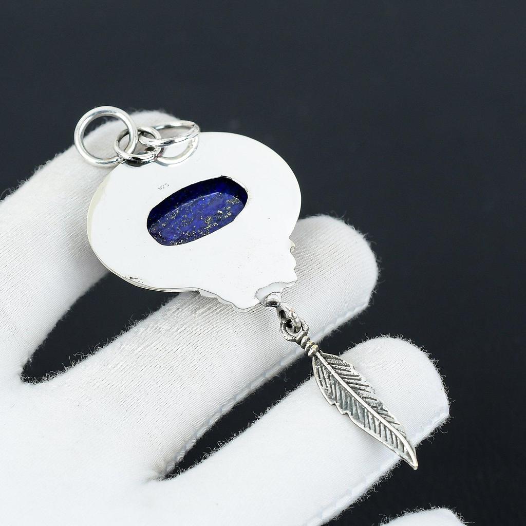 Подвеска ручной работы из лазурита с подвеской в виде пера из стерлингового серебра 925 пробы — идеальный подарок на Рождество, Новый год или любой другой праздник для нее