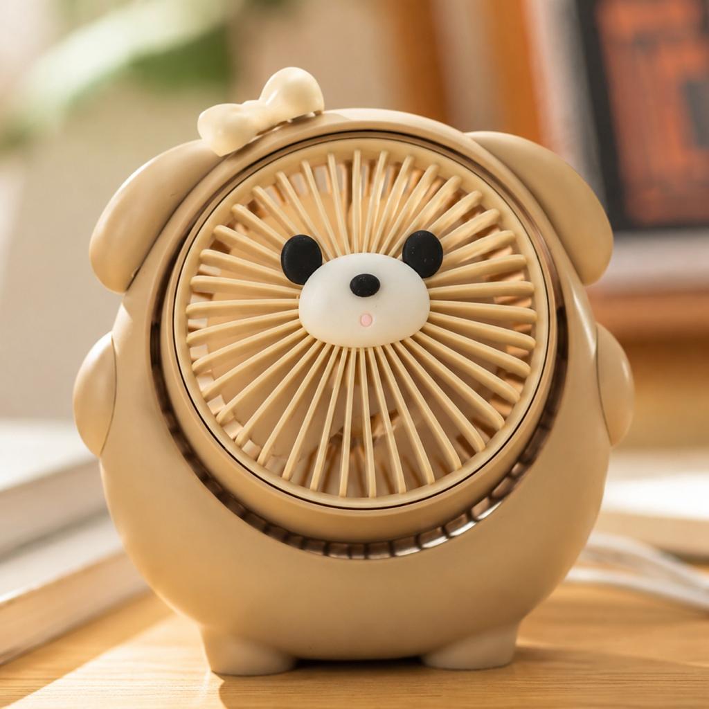 Portable USB Rechargeable Desktop Fan Small Personal Fan with Cute Dog Shape Design for Office Home Travel Use Quiet Operation