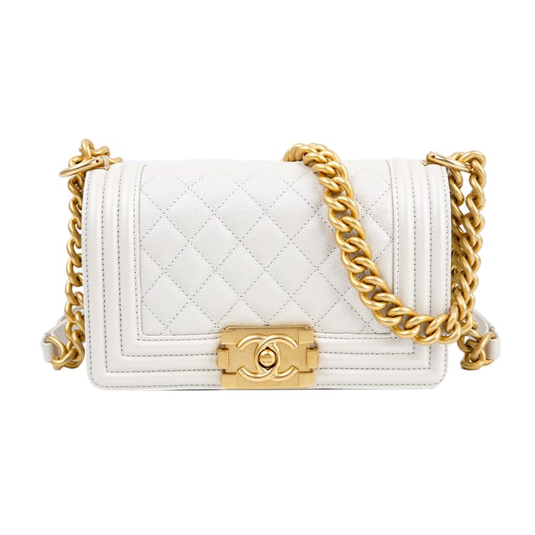 CHANEL Grain Embossed Calfskin Crossbody Bag, Shoulder Bag Small Women's Pearlescent White A67085-B09142-10601