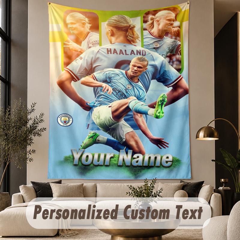 Custom Text Tapestry Erling Haaland Print Wall Tapestry Indoor Living Room Wall Decor