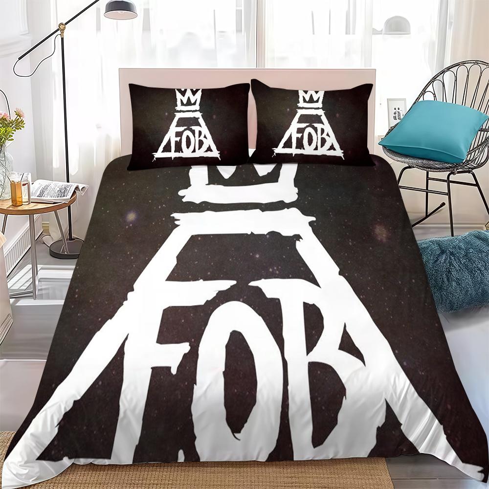 F-Fall Out Boy Комплект пододеяльника Домашний стиль Постельное белье Мягкий Хлопок для стирки Кровать Комплект из 3 предметов Подарок для студенческого общежития