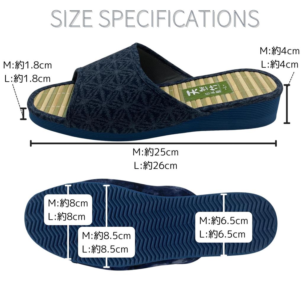 Edoten Shigi тапочки, с бамбуковой стелькой, Сделано в Японии, Легкая губчатая подошва, Мужские, Размер M, 25см-25.5см