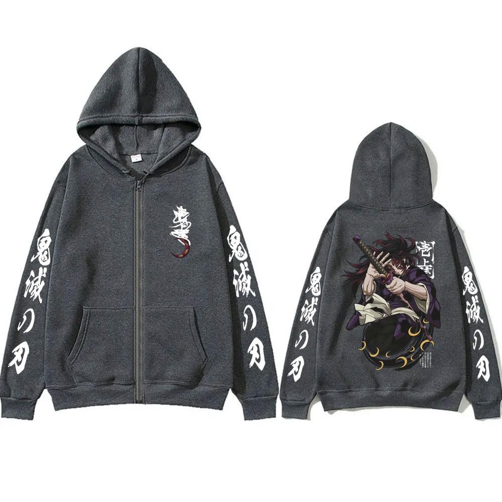 Anime Demon Slayer Kokushibo Zipper Hoodie Men Women Clothing Cartoon Fashion Zip Up Jacket Men's Oversized Sweatshirt