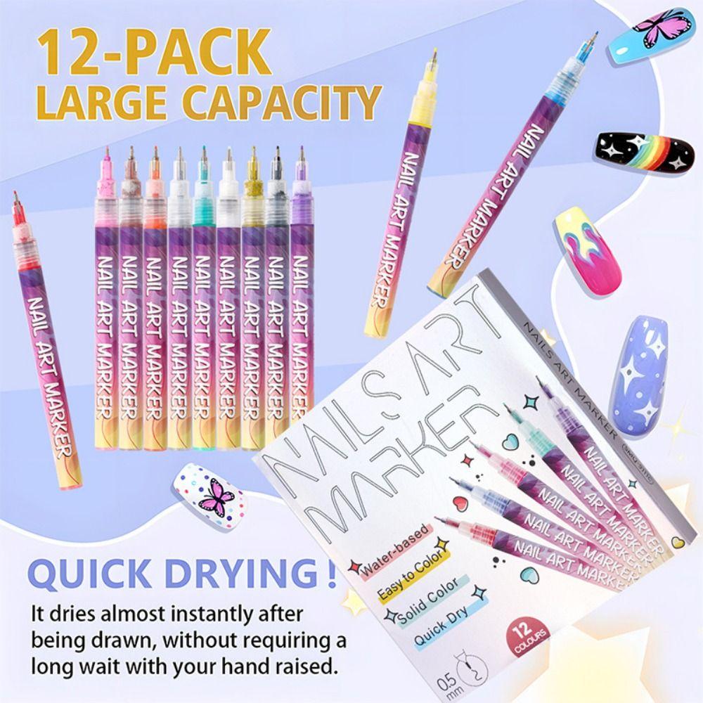 12 Colors DIY Nail Art Nail Marker Waterproof Nail Art Graffiti Pen Manicure Tool