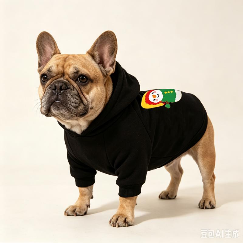 Christmas Cartoon Print Dog Hoodie Soft Warm Pet Sweatshirt X‑mas Holiday Festive Outfit Costume For Puppy French Bulldog
