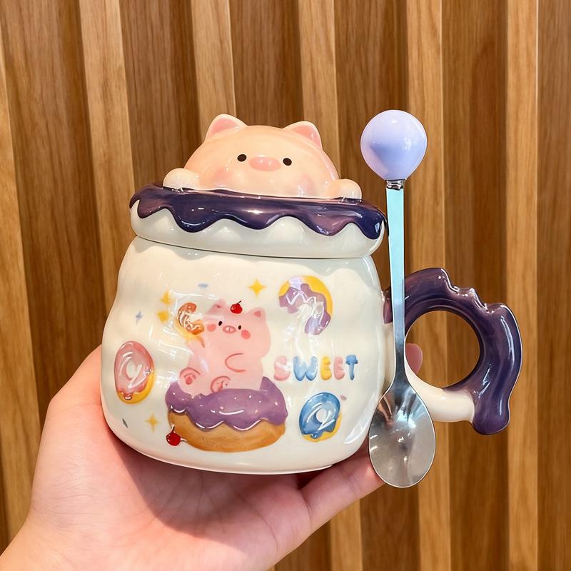 Birthday Gift, Cute Piggy Ceramic Mug with Lid Gift Box, Couple Girlfriend Drinking Cup As a Gift