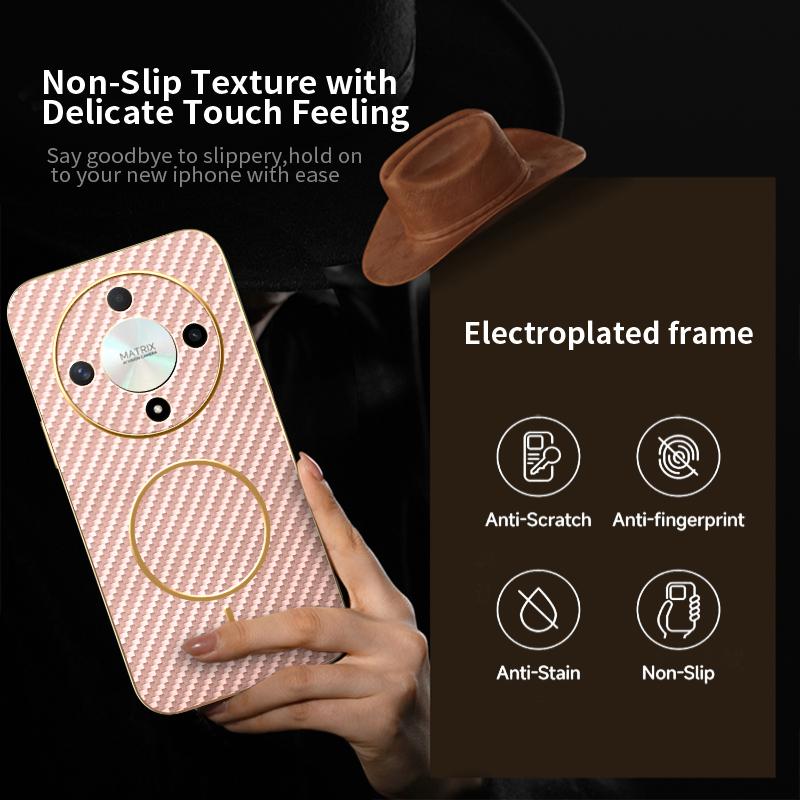 For Honor X9b 5G/Magic6 Lite 5G Phone Case Carbon Fiber Textured Electroplated TPU Back Cover