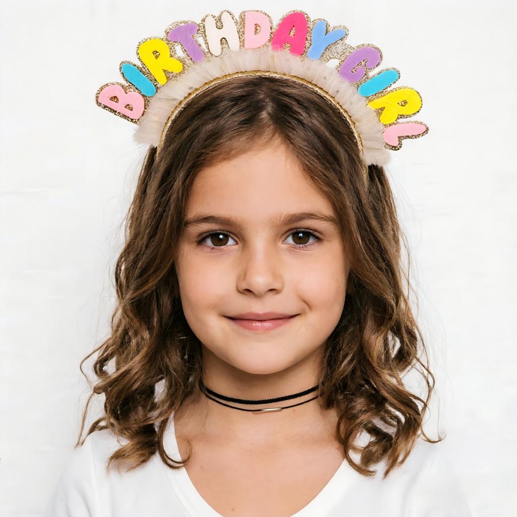 TREETIP Custom Birthday Girl Headband Colorful Glitter Letters Lace Trim Hair Band Party Photo Prop Kids Women Girls Decoration
