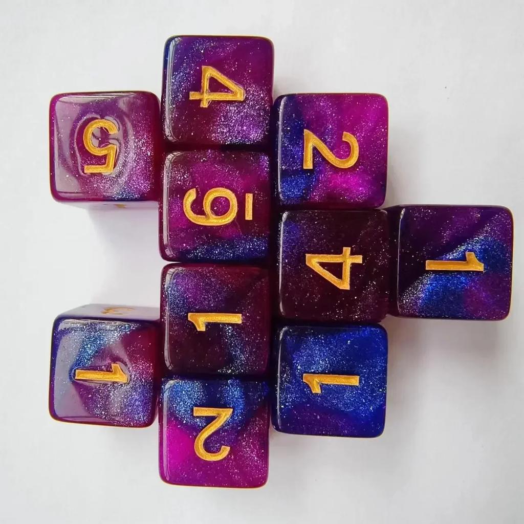 10 шт./набор 16 мм 6-гранные двухцветные цифровые игральные кости звездное небо квадратные акриловые игральные кости Ктулху для настольной игры Dnd COC TRPG набор игральных костей DND