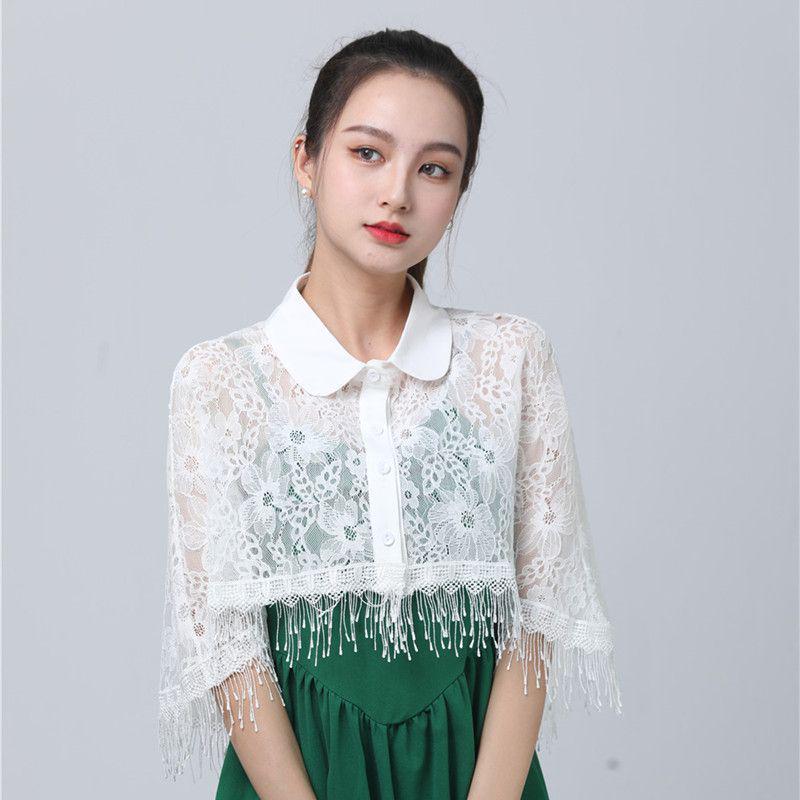 Женская короткая кружевная накидка-шаль - Универсальный тонкий летний свадебный кардиган белого цвета