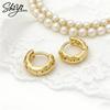14K Gold Plated Brass Trendy Geometric Chunky Huggie Hoop Earrings Openwork Hammered Textured Unisex Daily Wear Party Fashion