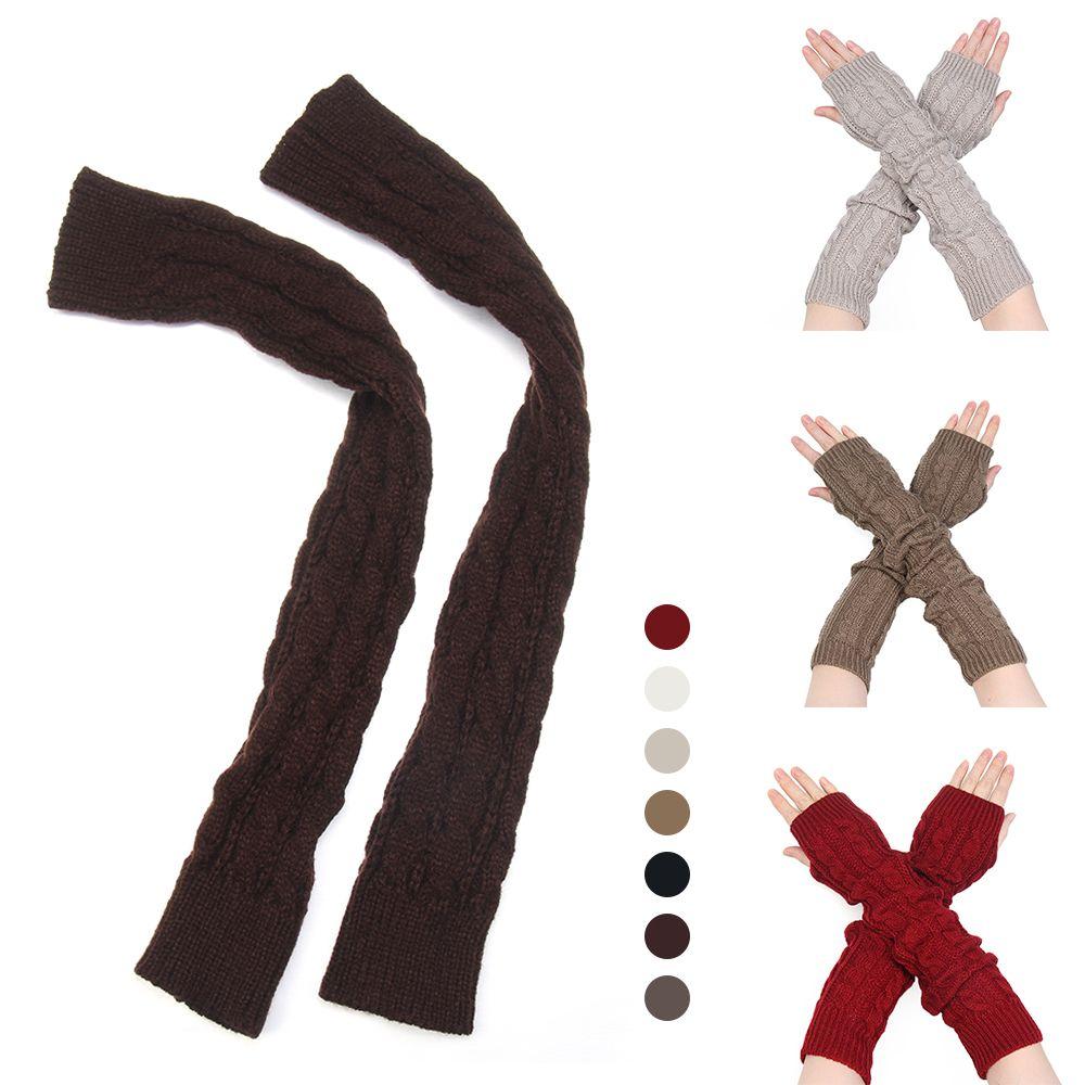 Women Man Autumn Winter Imitation Sleeves Knitted Mittens Long Gloves Arm Warmers Twist Pattern