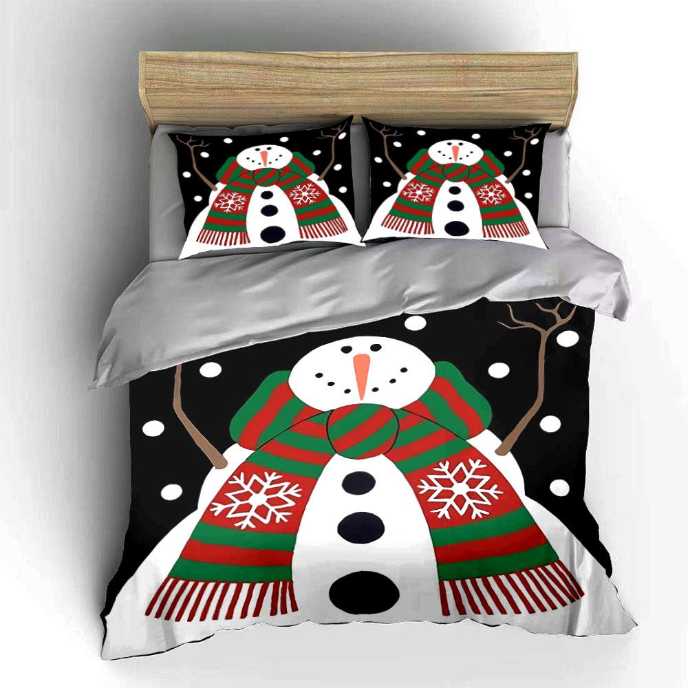 Snowman with Red Green Scarf Bedding Duvet Cover Set Duvet Cover Pillowcases (1*Duvet Cover 2*Pillowcases, without duvet insert)