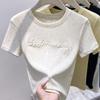 Embroidered Letters Short-sleeved T-shirt for Women In Summer New Korean Style Slim and High-end Pure Cotton Base Top