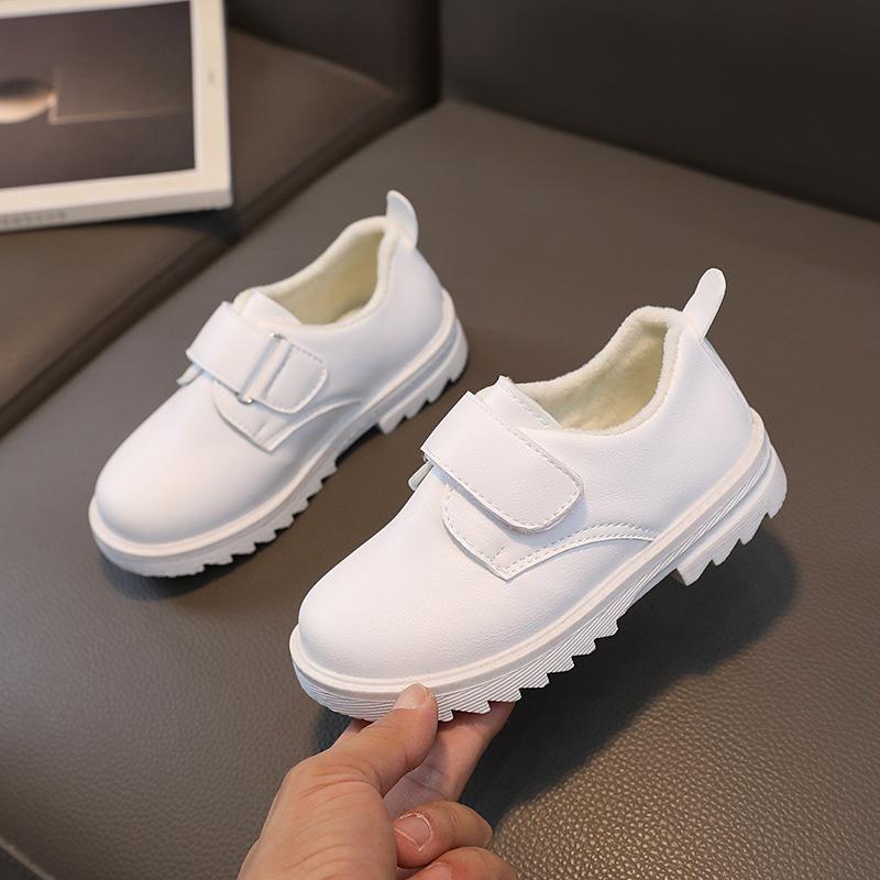 2024 Британский стиль Нескользящие Мальчики Кожаные Туфли На Липучке PU Липучки Детские Лоферы Для Выступлений Вечеринок Свадьбы Шоу Плоский