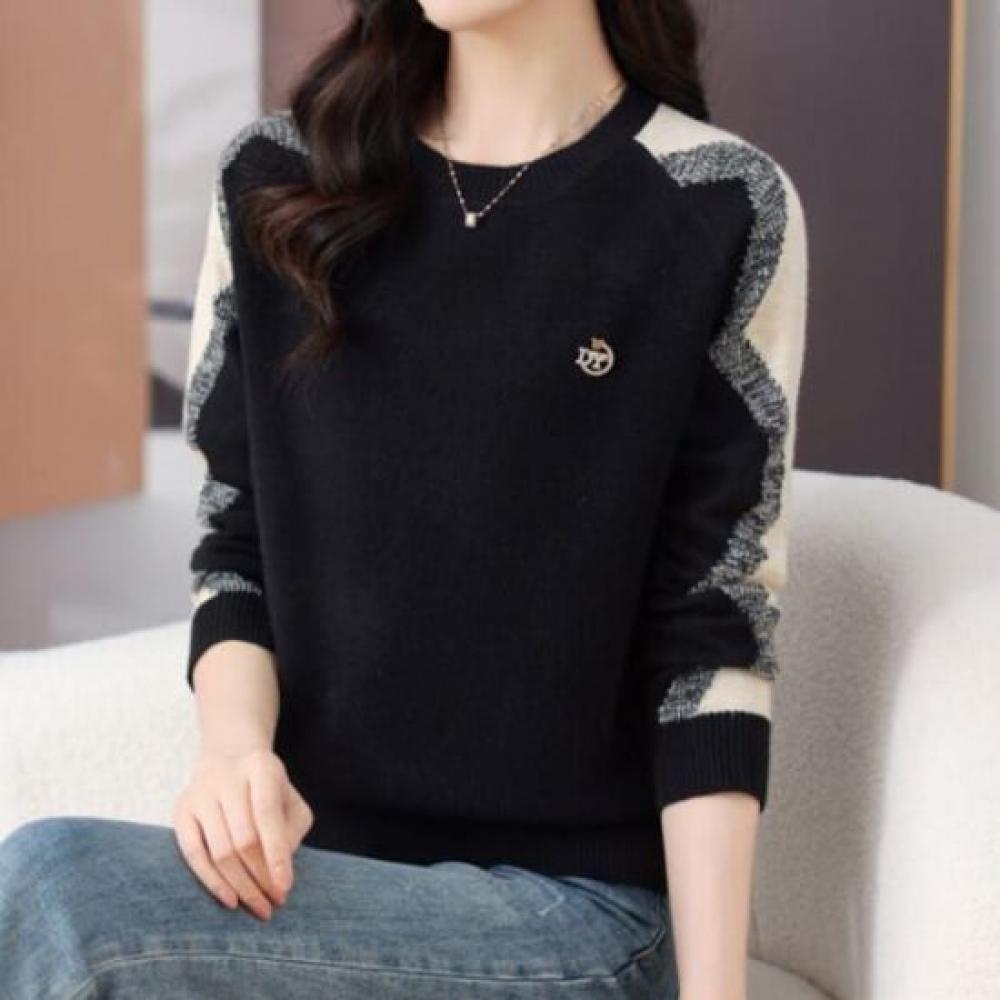 Navava Unisex Color Block Daily Round Neck Long Sleeve Knit Top Nk3378
