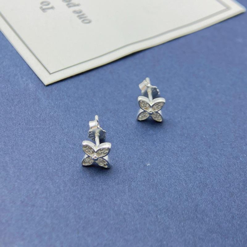 Серьги из стерлингового серебра 925 пробы в виде четырехлистного клевера с цирконами - Простые, Роскошные и Универсальные Модные Украшения