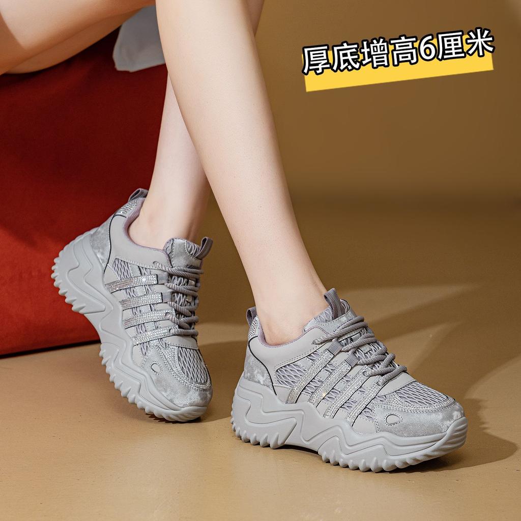 2026 autumn new inner heightening platform casual dad shoes lace-up diamond-encrusted student shoes lightweight small single shoes women's shoes