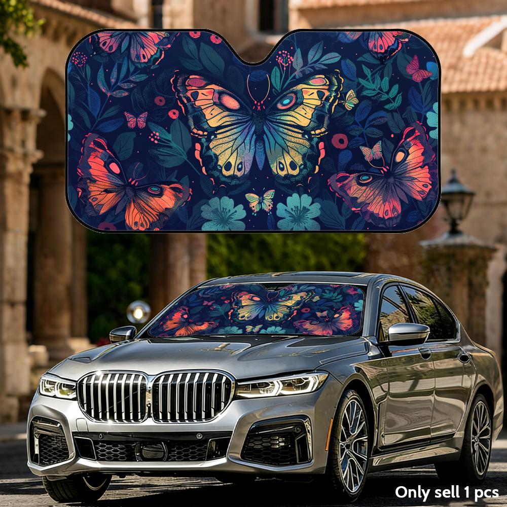 Butterfly and Floral Design Sun Visor Foldable Universal Car Windshield Sun Shade UV Protection Heat Insulation Foldable Cover