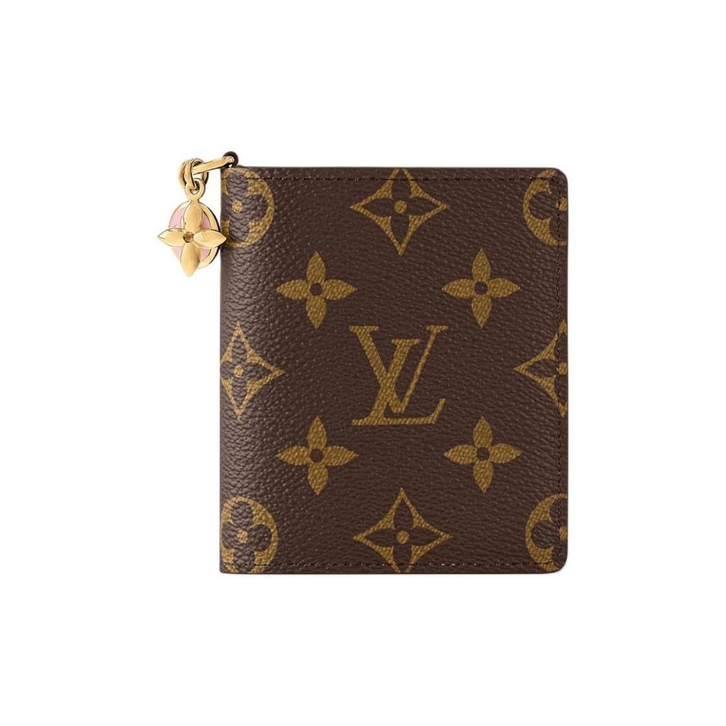 Louis Vuitton Кошелек женский, холст, с подвеской-шармом, цветок с розовой эмалью, коричневый