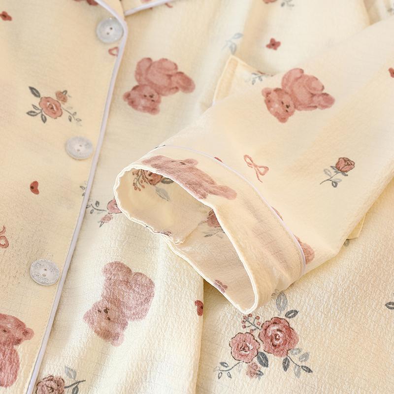 Женский пижамный комплект с рисунком медведя из мультфильма, осенняя пижама для женщин в стиле Харадзюку, повседневная домашняя одежда, одежда для сна