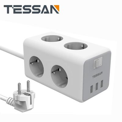 Tessan Удлинитель, европейская многоразовая розетка-куб с переключателем, 6 розеток, 3 USB-порта для зарядки, удлинительный кабель 2 м для дома