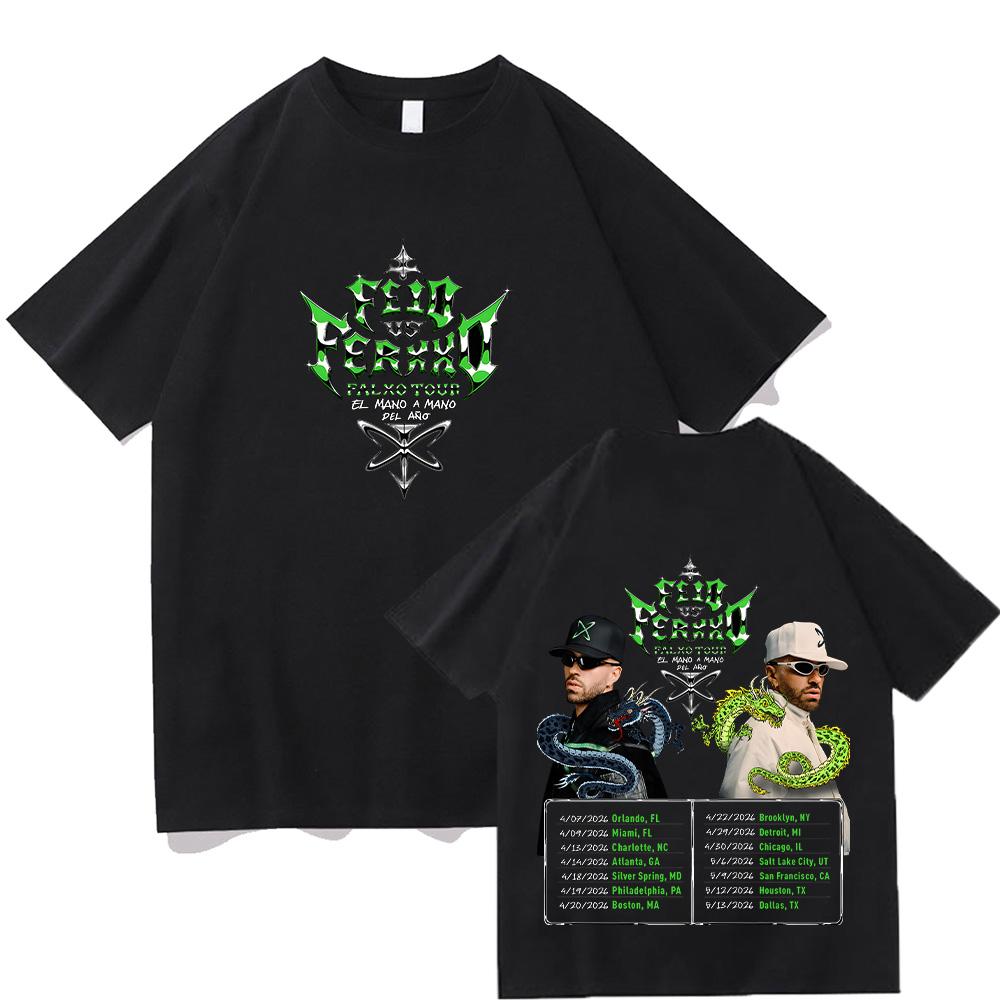 Футболки Feid VS Ferxxo Falxo Tour, 100% хлопок, с круглым вырезом, с коротким рукавом, унисекс, повседневные, популярные тренды, одежда, топы