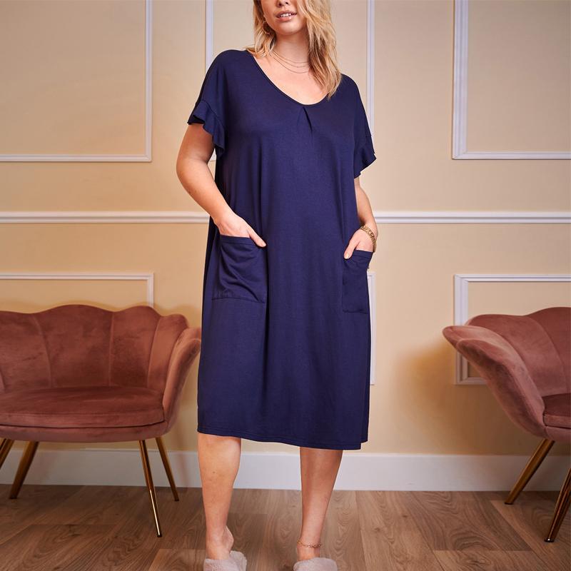 Женская оборчатая ночная рубашка, сексуальная карманная ночная рубашка, свободная повседневная интимная одежда, домашняя одежда, простая ночная рубашка