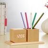Creative Pen Holder Wooden Clock Wooden Alarm Clock Wooden Pen Holder Office Electronic Pen Holder Table Clock