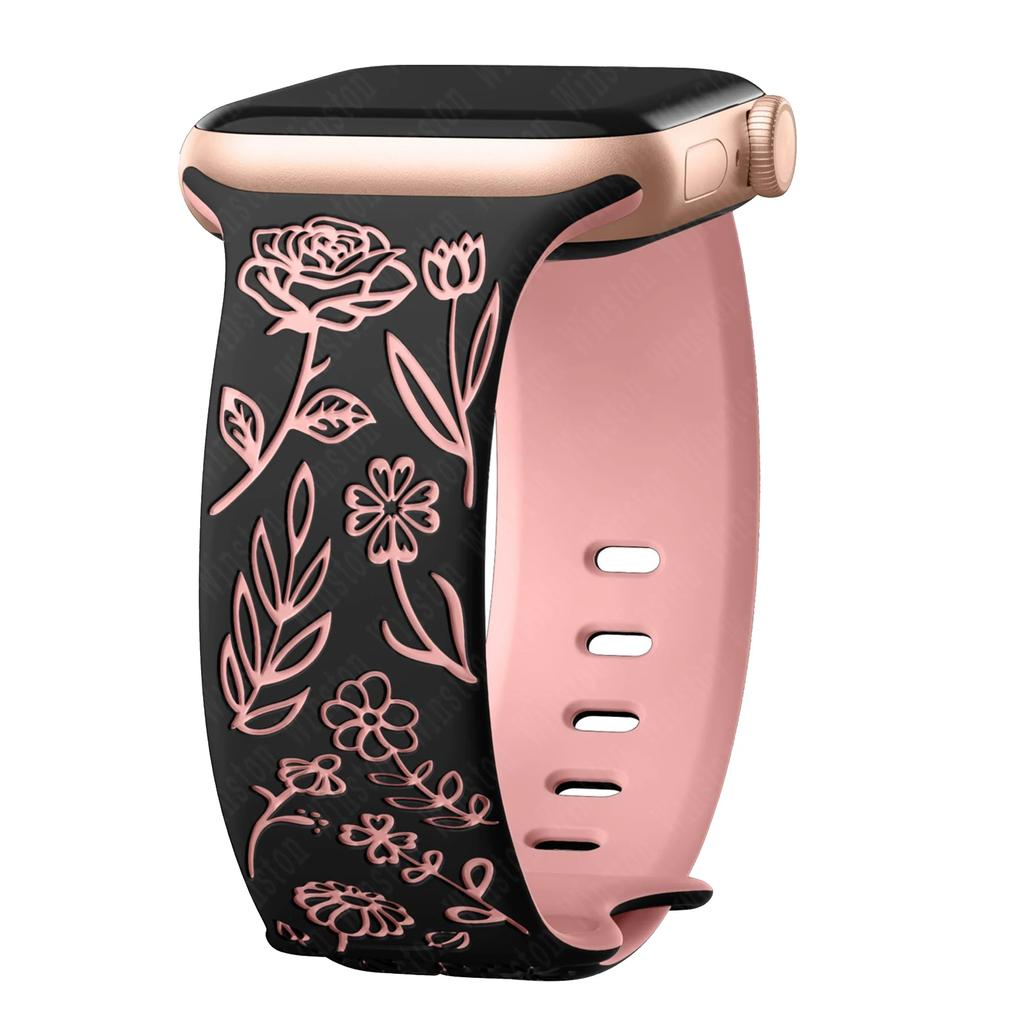 Ремешок с гравировкой и цветочным узором для Apple Watch Band Ultra 2 49/ 46/ 45/ 44/ 40/ 42 мм, браслет IWatch Series 10 9 8 7 6 SE 5 4