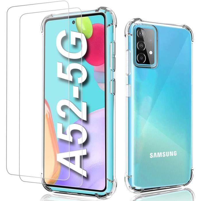 Coque pour Samsung A52 5G/A52,Coque Samsung A52 5G/A52 Transparente+2Pack Verre Trempé Film Protection écran,Souple TPU Silicone