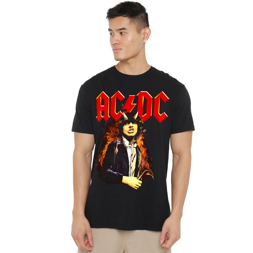 AC/DC Мужская футболка с огнём и рогами