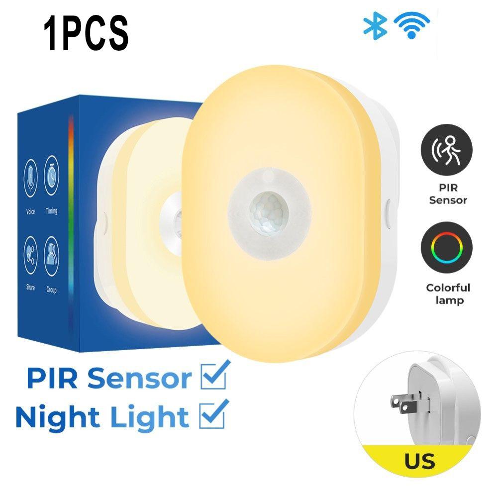 WiFi Smart LED Night Light PIR датчик движения Plug-in Wall Light Voice Control