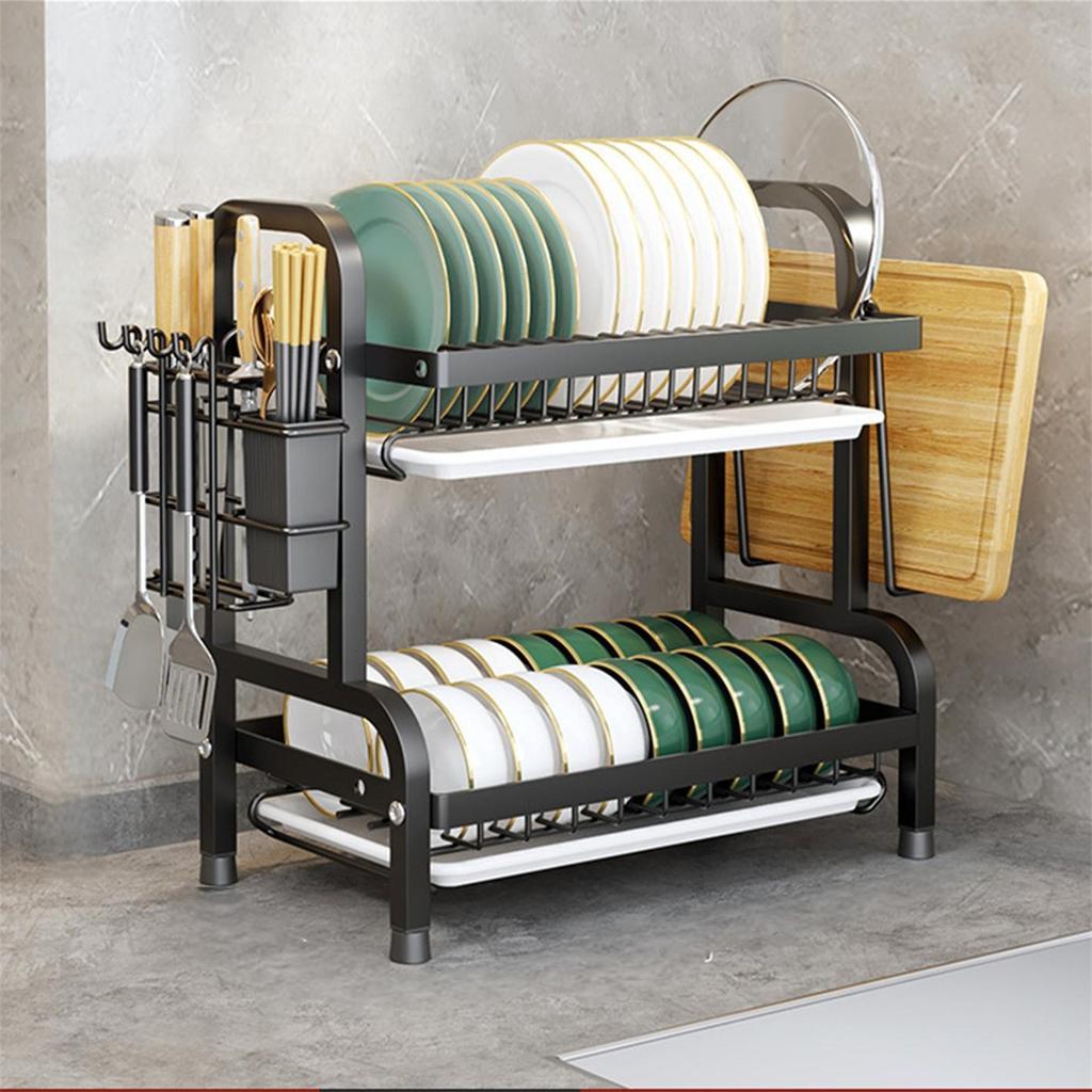Сушилка для посуды, 2-уровневая, компактная, кухонная сушилка для посуды, комплект с большой антикоррозийной сушилкой для посуды с держателем для столовых приборов