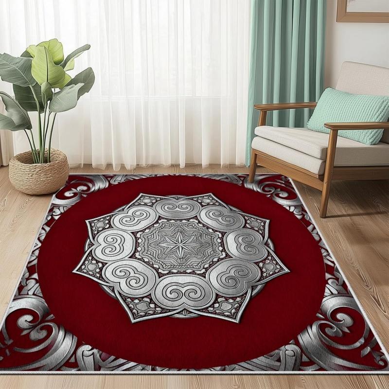 Bohemian Vintage Purple Gold Flowers Area Rug Non Slip Floor Mat for Living Room Bedroom Ethnic Home Decor