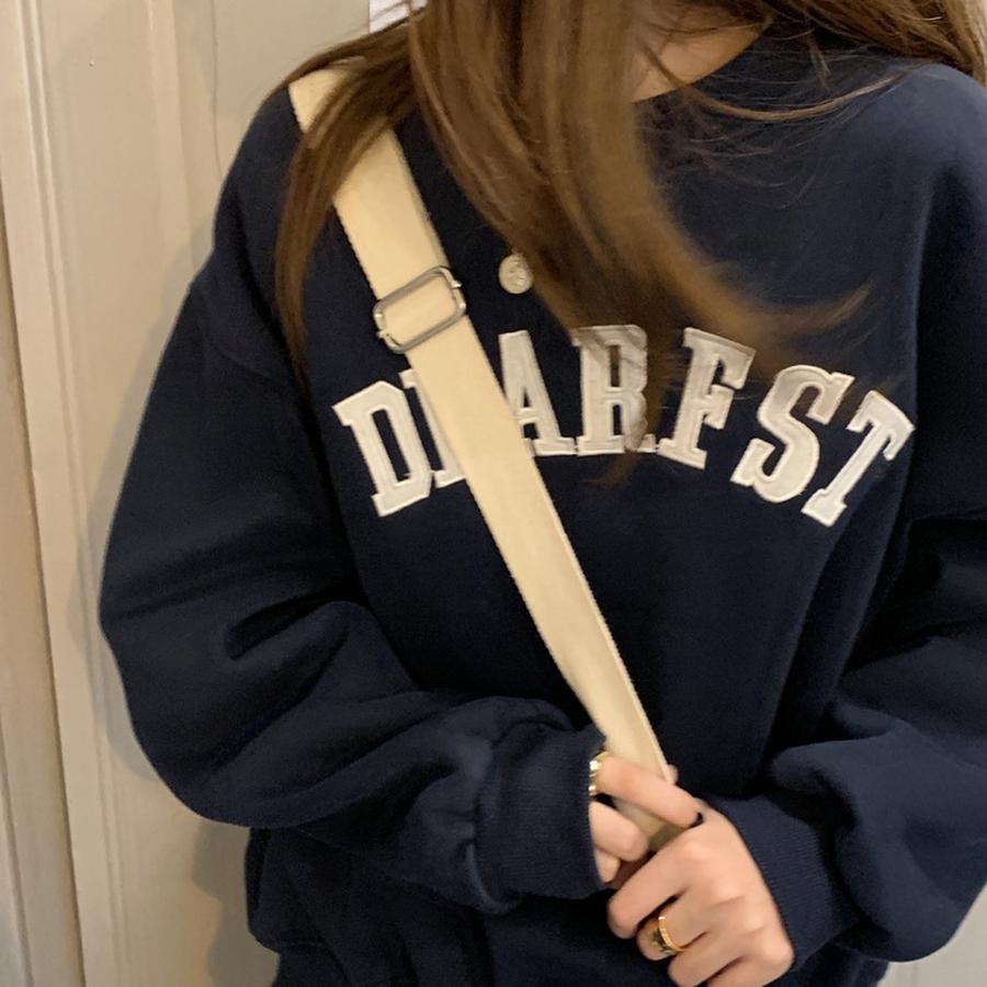 Autumn New Embroidered Letter Thin Crewneck Sweatshirt Women Loose Sleeve Top Outerwear