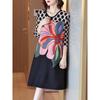 Mother's Autumn Dress With Thick Waist Cover New High-end Fold Printing Age-reducing Loose A-line Women's Clothing