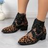 Fashion 2024 New Round Toe Women's Shoes Fashion Sandals Women's Boots Leopard Print Booties Women's Lace Square Heel Back Zipper Shoes