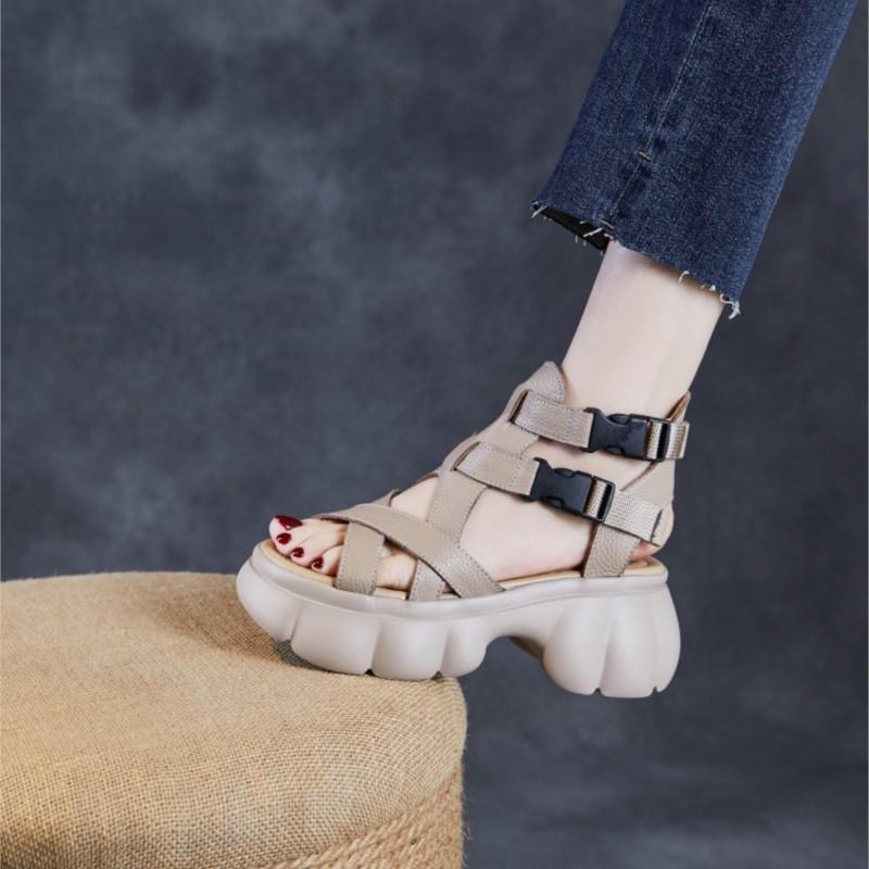 Johnature Сандалии из натуральной кожи на толстой подошве, увеличивающие рост, римские женские туфли на платформе