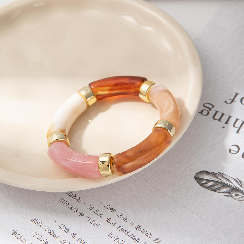 1Pcs Personality Retro Multicolour Acrylic Bend Bangle for Women Charm Curved Bamboo Pipe Stone Grain Bracelet Jewelry Accessory Gift