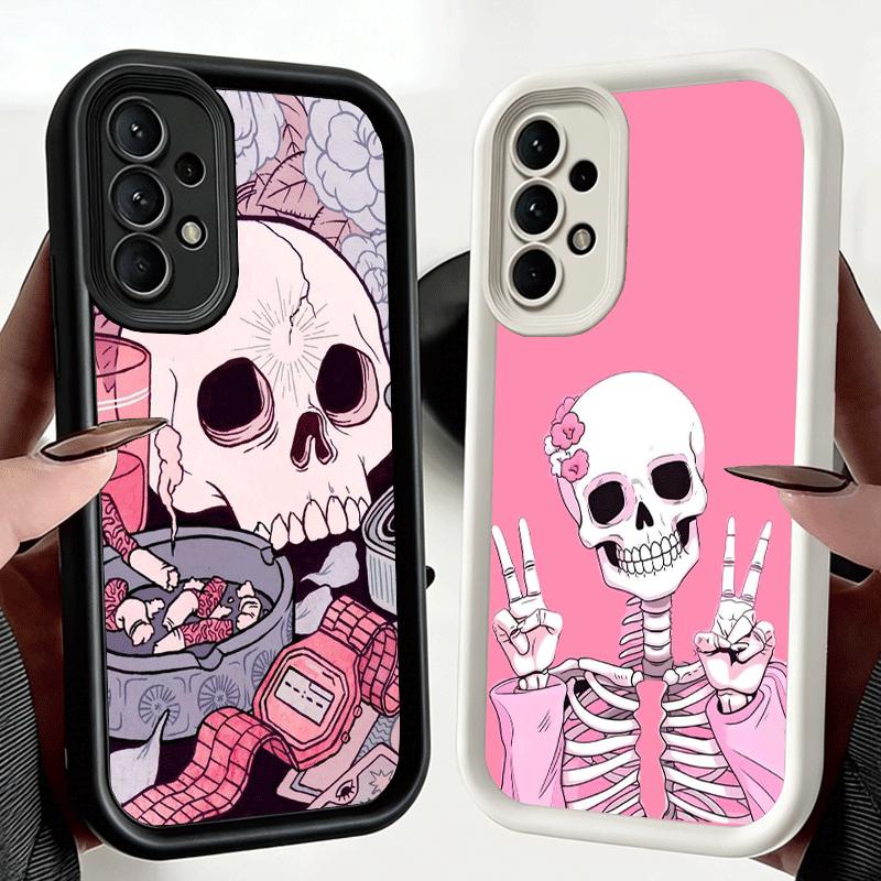 Phone Case for Samsung Galaxy A17 A16 A15 A14 A13 Pink Style Skull Witch A56 A36 A26 A55 A35 A25 A54 A34 A24 A53 A33 A23 A07 A06