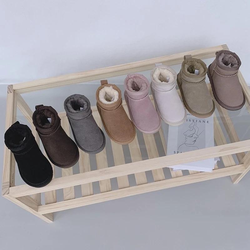 Winter Children Snow Boots 2027 New Design Baby Cow Suede Upper Warm Shoes With Thick Plush Boys Girls Toddler High-top Fur Boot