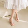 Women Ankle Strap Sandals Round Toe Block Mid Heels Buckle Bow Ladies Fashion Casual Shoes Summer Black White Pink 45