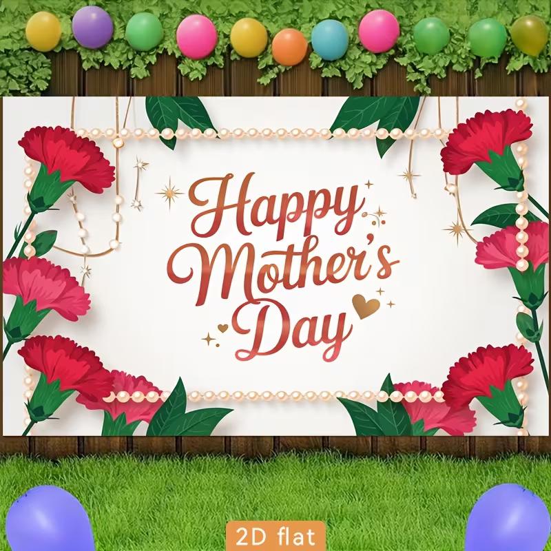 2D Mother's Day Photography Backdrop Happy Mother's Day with Carnation and Pearl Background