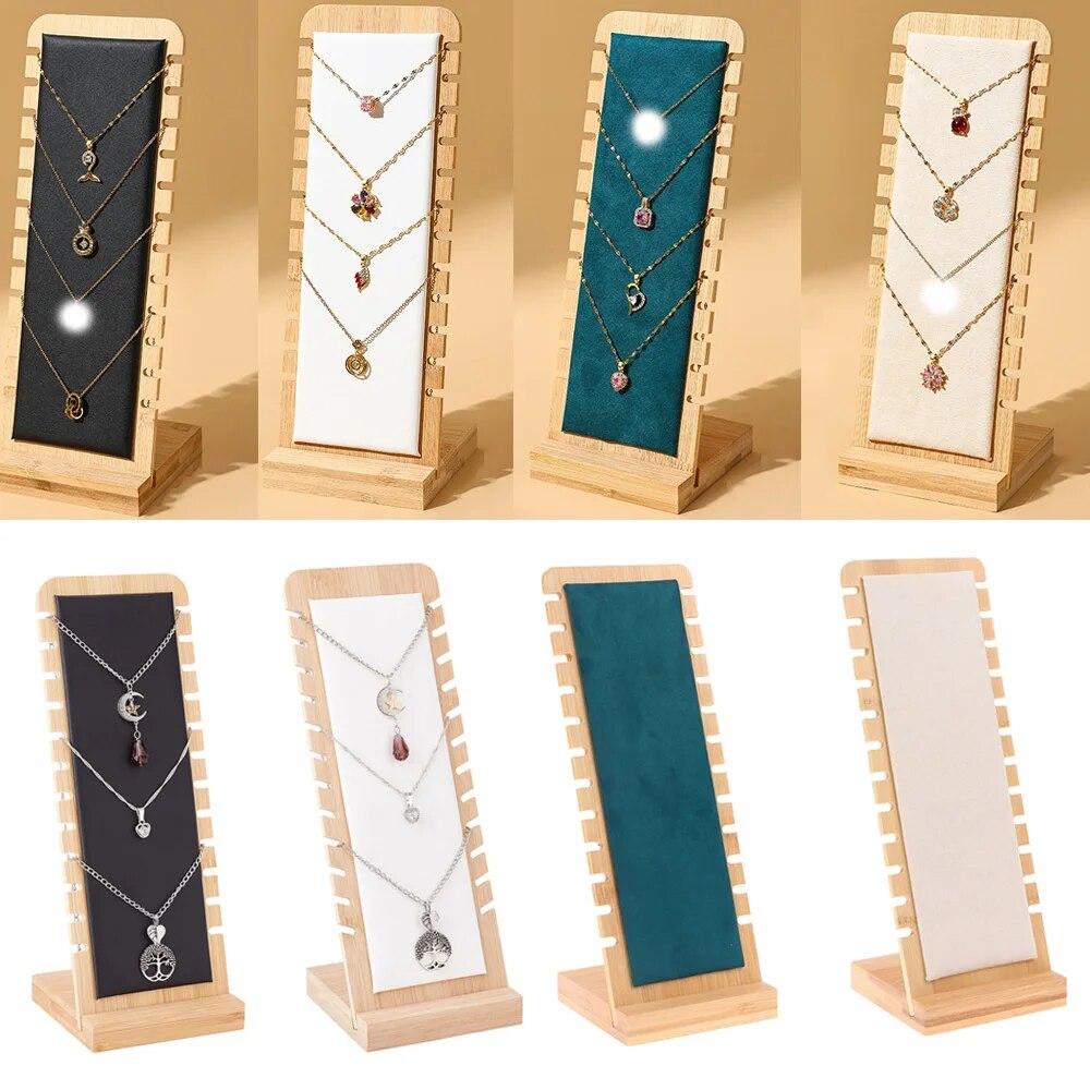 Держатель для ожерелий с 12 отверстиями, стойка из цельного дерева, бамбука и дерева, стойка для демонстрации ожерелий, стойка для организации ожерелий с длинной цепочкой