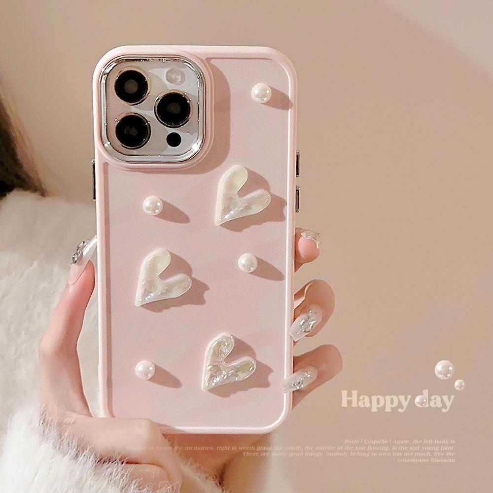 Pink Pearl Love 16promax Apple 17 Mobile Phone Case Iphone13 Three Dimensional Girl 11 Suitable for 12 Soft 14