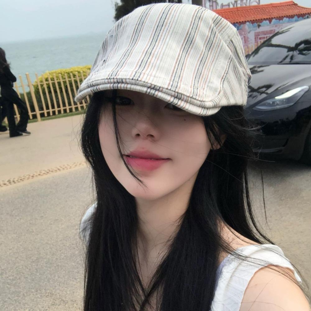 Y2k Newsboy Cap Striped Painter Hat New Peaked Caps Female