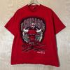Vintage 90s Chicago Bulls Logo Art Graphic Trench Red Cotton T Shirt Size XL