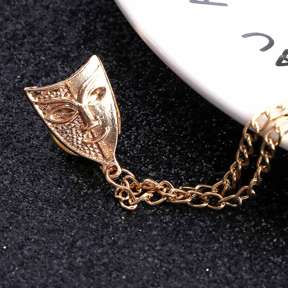 Gold Color Suit Accessories Lapel Pins Tassel Brooches Women Men Mask Tassel Chain Brooch Brooch